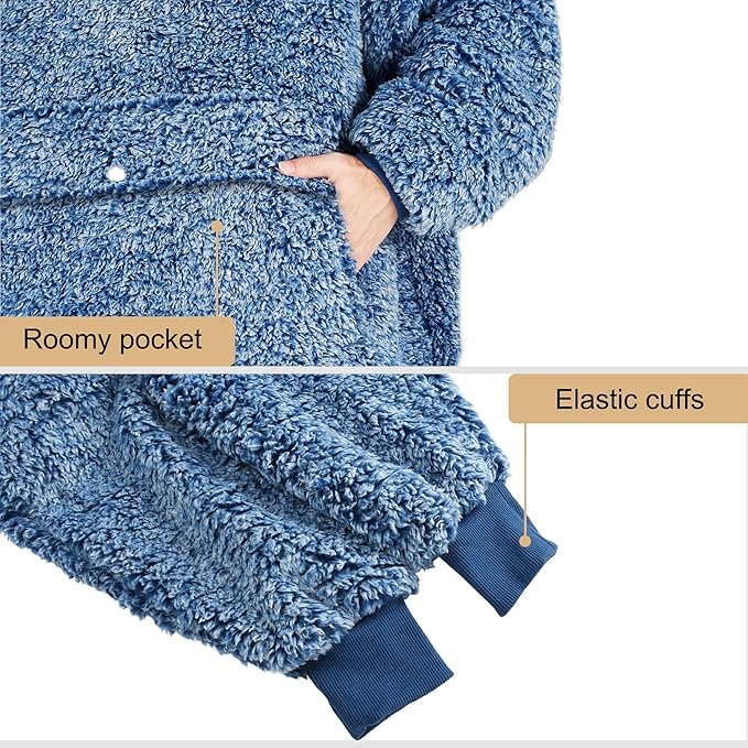 Catalonia Oversized Blanket Hoodie Sweatshirt, Wearable Sherpa Lounging Pullover for Adults Women Men