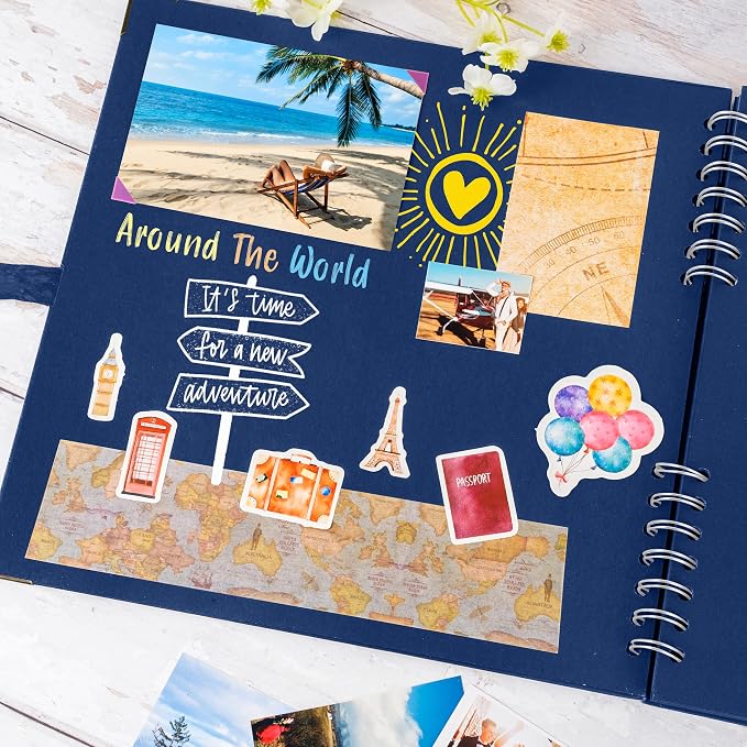 Bstorify Square Scrapbook Photo Albums 80 Pages (11 x 11 Inch) Blue Thick Paper, Hardcover, Ribbon Closure - Ideal for Your Scrapbooking Albums, Art & Craft Projects (Blue, 11 x 11 Inch)