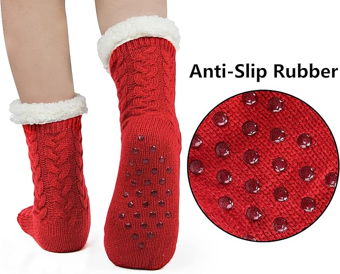 BenSorts Women Winter Thick Slipper Socks with Grippers Non Slip Warm Fuzzy Socks Christmas Gifts