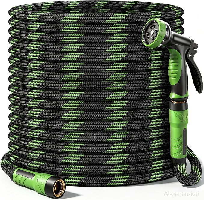NON-EXPANDABLE Garden Hose 100 FT Water Hose with 10-Function Spray Nozzle | Yard hose Heavy Duty Steel Metal Flexible,Durable Fabric Skin,No Kinks & Leak-Proof with Upgraded Handle hose pipe outside