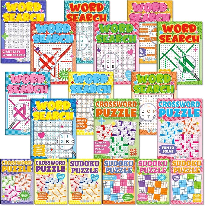 18 Pack Large WordSearch Puzzle Books for Adults Aging Seniors 6.5x9 Inches Word Find Puzzle Books Giant Print Words Activity Book Brain Games Include 10 Word Search 4 Sudoku Puzzle 4 Crossword Games