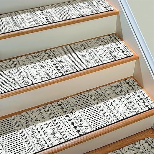 Boho Stair Treads Non Slip - Carpet Stair Treads for Wooden Steps Indoor, Stair Rugs for Kids, Elders and Dog, Stair Runners for Wooden Steps, 1 pc