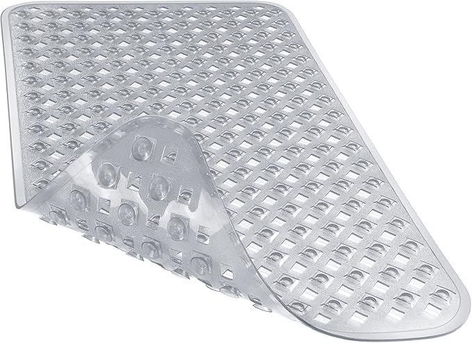 Yimobra Bathtub Mat Non Slip, Super Strong Suction Cups, 27.5"x15.5" Long Shower Mat with Drain Holes, Machine Washable Fast Draining Bath Mats, Bathroom Essentials,Clear Gray