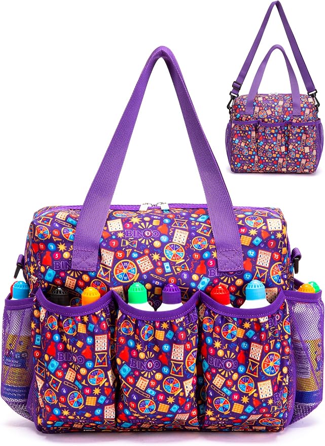 Bingo Bag with Pockets for Daubers Dabbers | Casino Bingo Game Accessories for Adults - Bolsa de Bingo con Bolsillos Violet