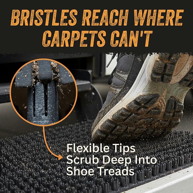 TrailScrubber RV Step Covers, Boot Brush Scrubber Mat for Camper Steps | RV Step Brush & Camper Step Covers, Fits Steps 18.5-22 in Wide, Non Slip Bristle Tread, Hose-off Clean, Straps Included