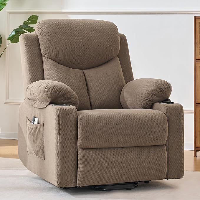 Ketaiyou Electric Power Lift Recliner Chair Sofa with Massage and Heat for Elderly, USB and Type-C Ports, Cup Holders, Infinite Position (Coffee 2, Regular)