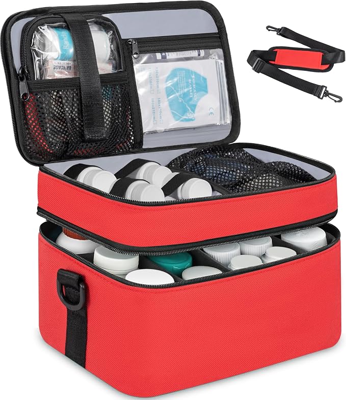 2 Layers Medicine Organizer Bag with Portable Pouch, Pill Bottle Organizer Bag, Lockable Medical Travel Case for Pills, Vitamin, Medical Supplies