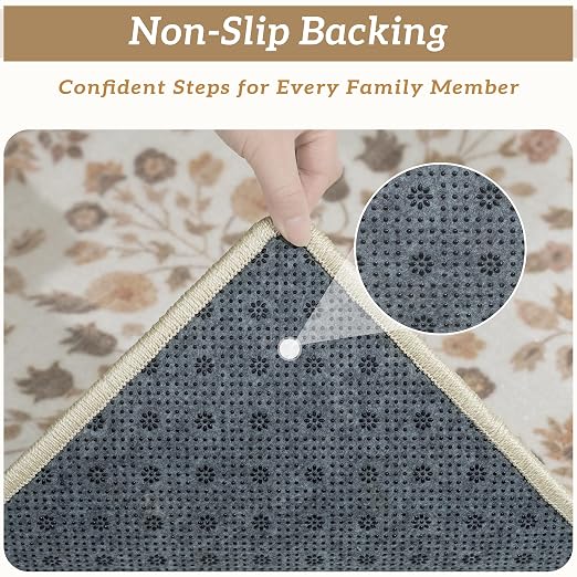 RORA Stair Treads Landing Mat, 30x30 Stair Landing Rug for Indoor | Non-Slip, Washable, For Wooden Steps, Floral Design, Stair Rugs Mat for Pets, Brown