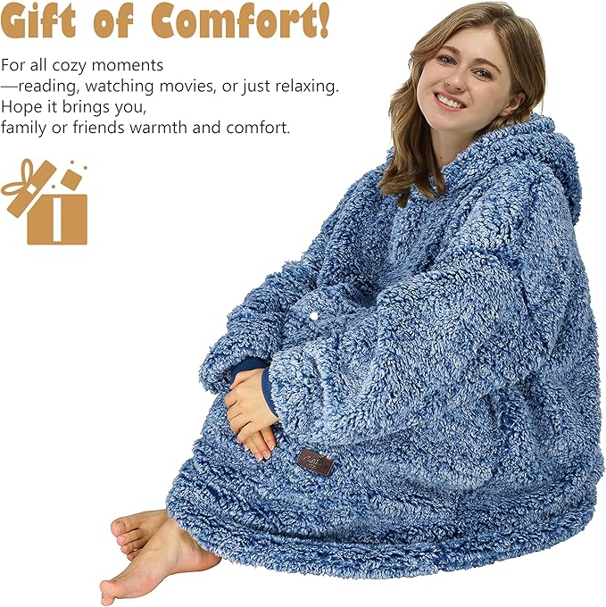 Catalonia Oversized Blanket Hoodie Sweatshirt, Wearable Sherpa Lounging Pullover for Adults Women Men
