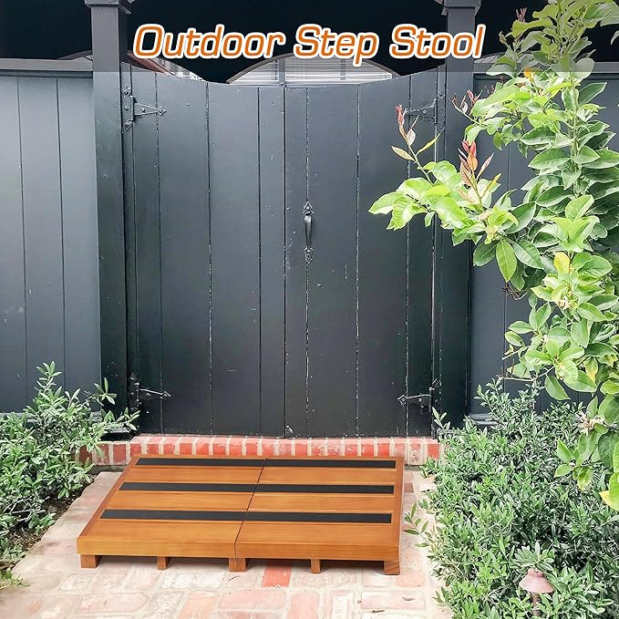 Wooden Step Stool, 3.5" One Step Non-Slip Outdoor Platform, Heavy Duty Mobility Half Steps for Seniors Adults With Bad Knee, No Assembly Required
