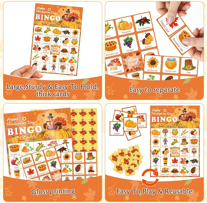OHOME Thanksgiving Crafts for Kids | Thanksgiving Bingo Cards - 24 Players Thanksgiving Games - Thanksgiving Gifts Party Favors for Kids | Friendsgiving Activities Toys Party Supplies