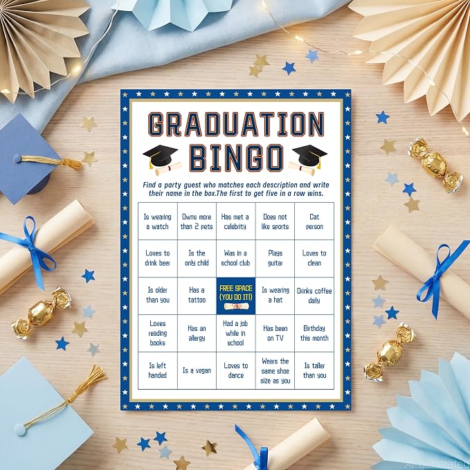 30PCS 2026 Graduation Party Game Cards, Graduation Bingo Game, Senior High School & College Graduation Party Favors-MG02