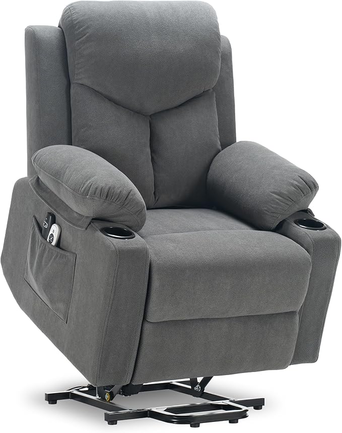 Power Lift Recliner Chair for Elderly with Massage, Electric Lift Chair with Remote, Cup Holders,USB & Type-C Ports for Living Room, L9913 (Dark Grey)