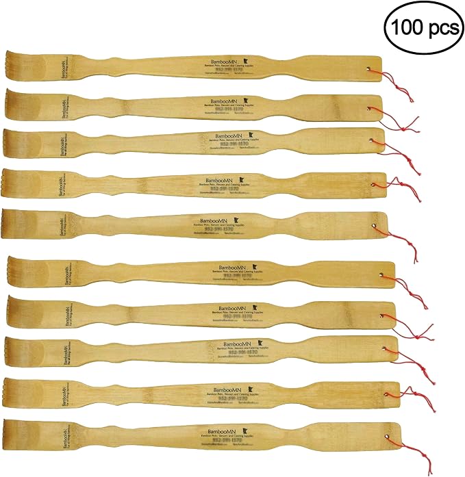 BambooMN 100 Piece 17.5 Inch Logo Traditional Bamboo Back Scratchers for Instant Reliefs on Itchy Back