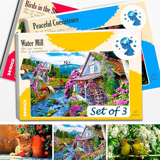 QUOKKA 63 Piece Dementia Activities for Adults - 3 Set Dementia Puzzles for Elderly - Large Piece Gifts Products for Seniors - Alzheimers Jigsaw Puzzle Games for Adults with Birds and Cats