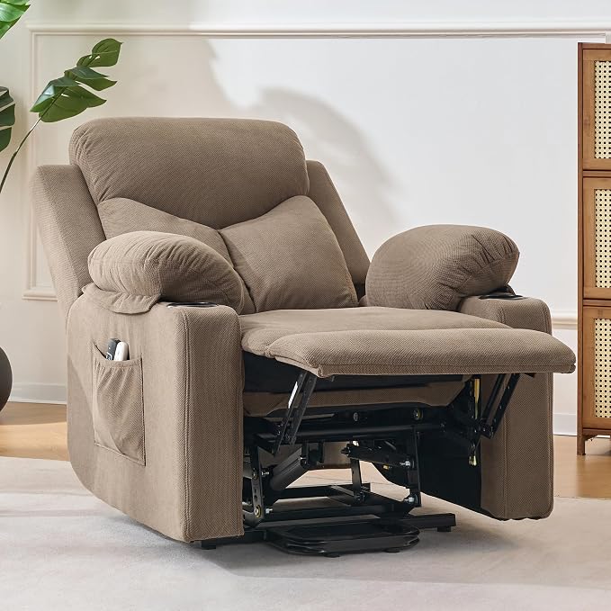 Ketaiyou Electric Power Lift Recliner Chair Sofa with Massage and Heat for Elderly, USB and Type-C Ports, Cup Holders, Infinite Position (Coffee 2, Regular)