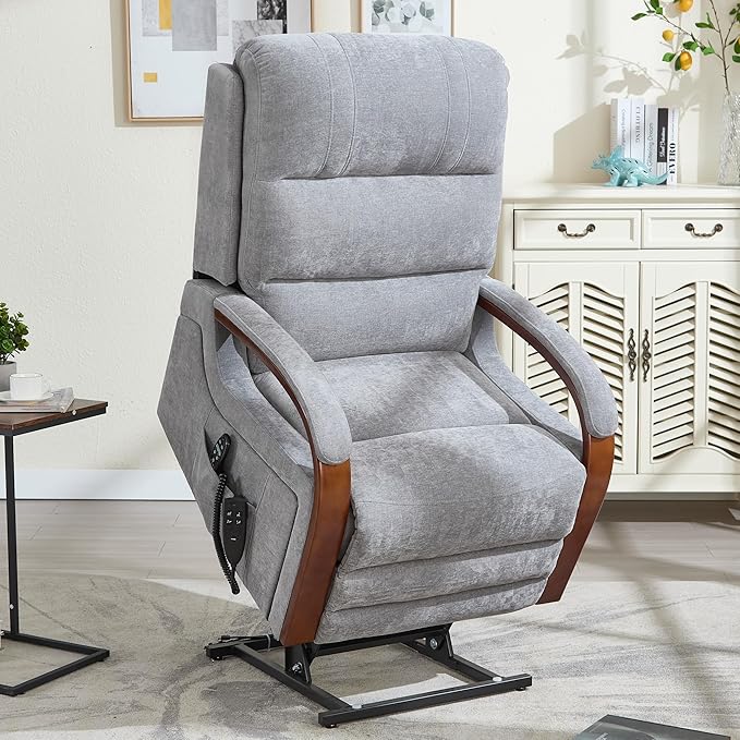 Trustyue Power Lift Recliner Chair, 180° Lay Flat Recliner, Lift Chair with Massage and Heat, Standing Assistance, Living Room Chair for Elderly People Chenille, Grey