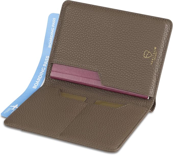 Vaultskin KENSINGTON Passport Holder for Travel, RFID Wallet (Matt Brown) | Slim genuine leather book cover, small case for men and women, inner sleeve, cards, cash, scan blocking protection, gift box