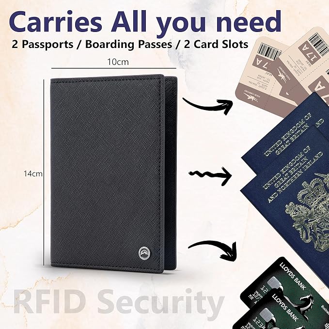 2 Passport Holder - Travel Essentials, RFID Blocking Wallet Credit Card Organiser, Plain Accessories Slim Cover For Men & Women | Travel Essentials