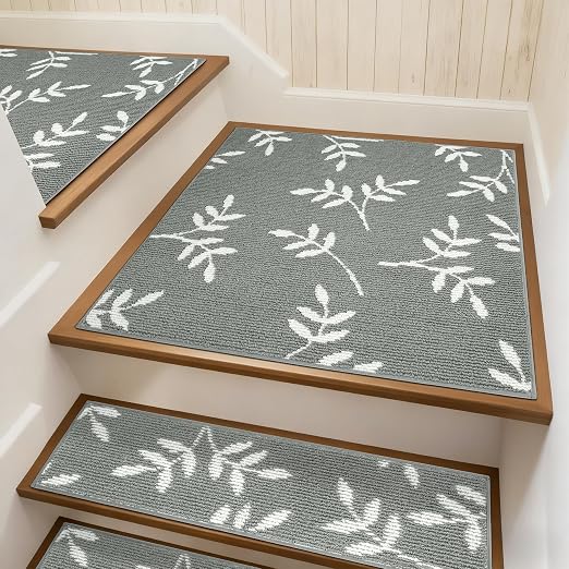 Non-Slip Landing Mat for Wooden Steps Indoor,Carpet Stair Treads | 30"x 30" Peel and Stick Soft Stair Rugs for Pets, Non Skid Wood Staircase Step Treads Reusable,Stair Protectors, Grey