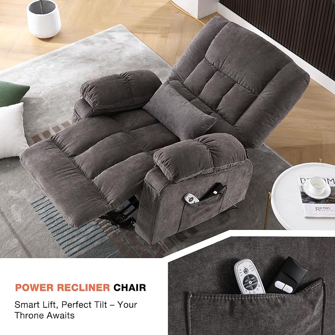 MAHOMICO Power Lift Recliner Chair for Elderly with Vibration Massage and Lumbar Heating,Electric Lift Recliner Single Sofa with Side Pocket,USB Charge Port for Living Room