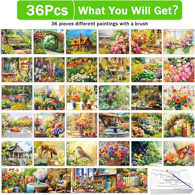36Pcs Dementia Activities for Seniors,Reusable Water Coloring Set for Dementia Memories Activities, Adults Seniors Toys Games with Painting Brush Drawing Gifts (Garden)