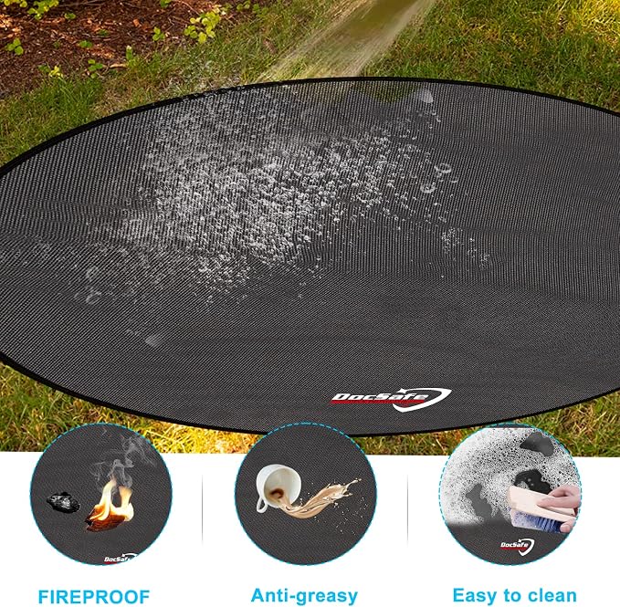DocSafe 38" Round Fire Pit Mat for Solo Stove Accessories, 4-Layer Fireproof Under Grill Mat Heat Insulated Indoor Fireplace Pad Protector for Decks, Patios,Reusable Oil-Proof and Waterproof, Black
