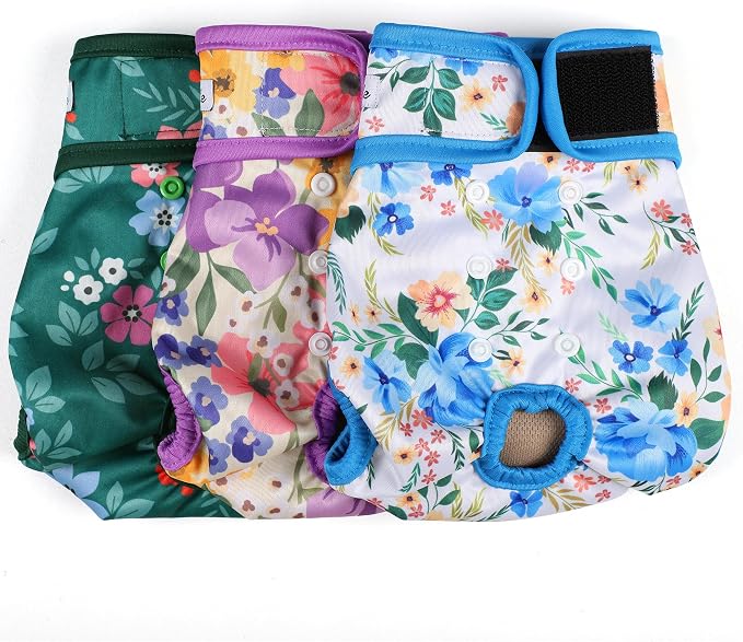 Dog Diapers Female- Reusable Diapers for Doggie in Heat - Highly Absorbent for Pet Incontinence with Adjustable Snaps Green, M