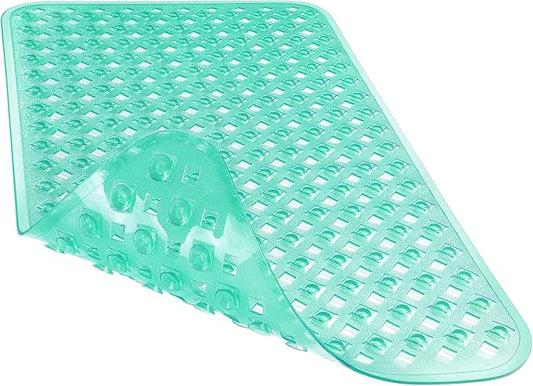 Yimobra Bathtub Mat Non Slip, Super Strong Suction Cups, 27.5"x15.5" Long Shower Mat with Drain Holes, Machine Washable Fast Draining Bath Mats, Bathroom Essentials,Clear Green