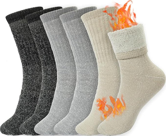 BomKinta Wool Hiking Socks Women - Merino Thick Warm Thermal Boot Socks - Winter Cozy Crew Sock Size 5-11
