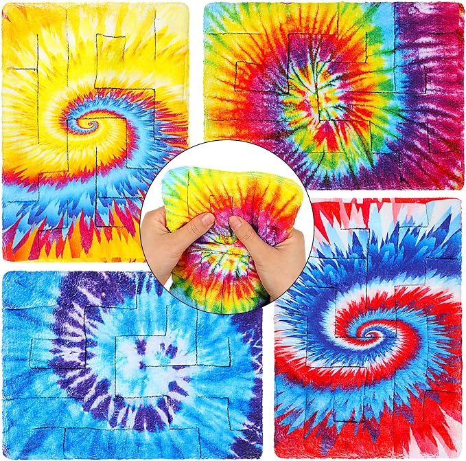 CHENGU 4 Pcs Marble Maze Mat Sensory Fidget Stress Relief Toys Calming Sensory Mat Anxiety Relief Fabric Toys for Teens Autism Calming Down Classroom Gifts Prizes(Tie Dye,8.66 x 6.3 in)