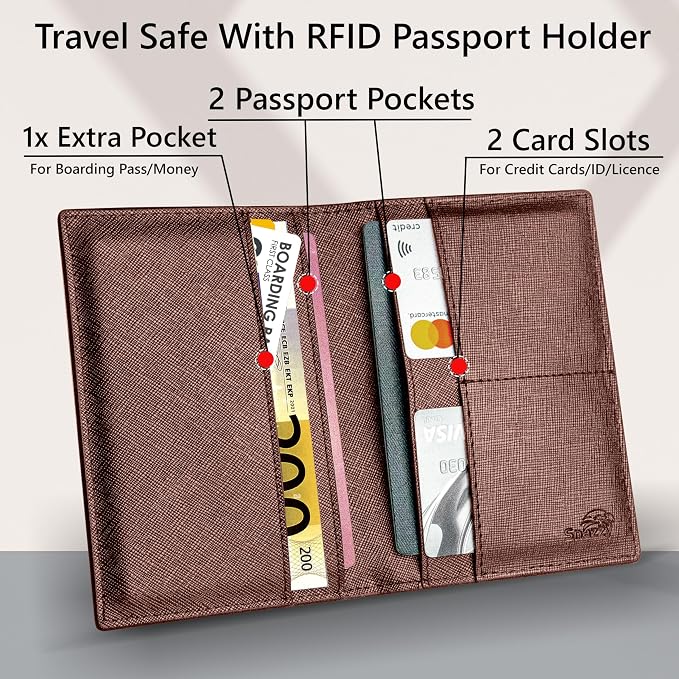2 Passport Holder - Travel Essentials, RFID Blocking Wallet Credit Card Organiser, Plain Accessories Slim Cover For Men & Women | Travel Essentials