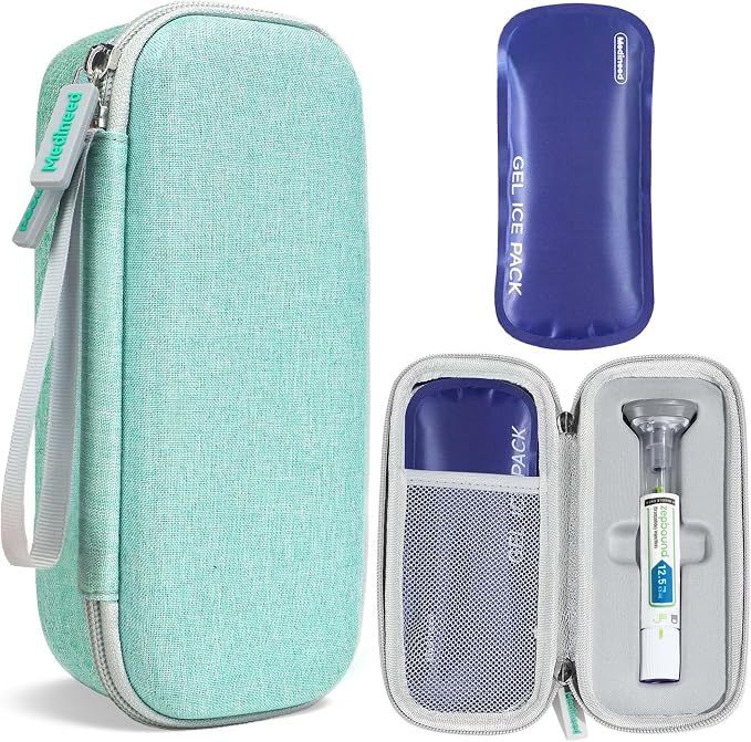 Portable Insulated Cooler Travel Case Fits 1 Zepbound Injector Pens, Tirzepatide Travel Case TSA Approved with 1PCS Reusable Ice Packs, EVA Medicine Organizer for Daily Use (Green,Small)