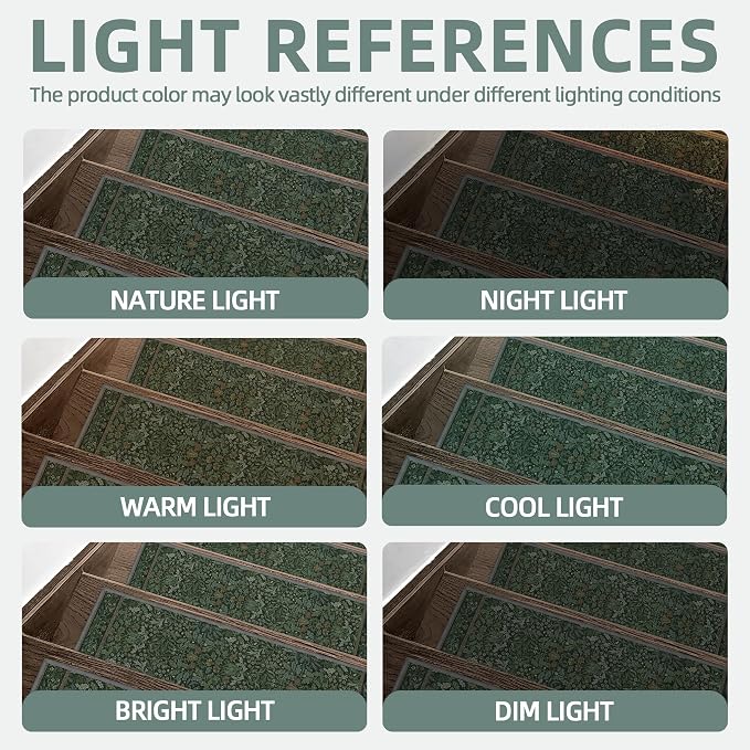 sarben 8"x30" Non Slip Stair Treads for Wooden Steps 15Pk, Dark Sage Green | Peel and Stick Carpet Stair Runner with TPE Adhesive Backing, Carpet for Added Safety, Pet and Senior Friendly