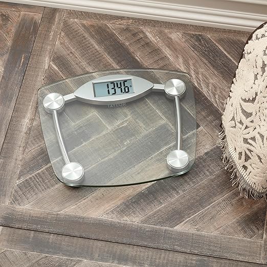 Taylor Digital Bathroom Scale, Body Weight Scale, Instant On and Off, 400 lb Capacity, Sturdy Clear Glass with Chrome-Finish Base