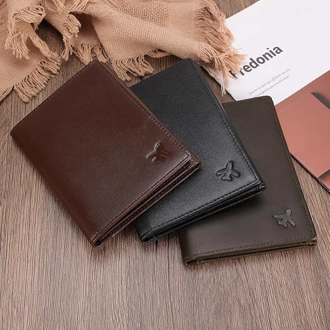 Polare Napa Leather Pilot Wallet Passport Holder RFID Blocking Tri-fold Travel Cover Document Organizer for Aviation Professionals (Coffee)