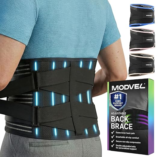 Modvel Lower Back Lumbar Support Brace for Men & Women | Breathable Fabric with Lumbar Pad | Relieving Back Pain | Great for Employees at Work, Desk Jobs, Standing Jobs