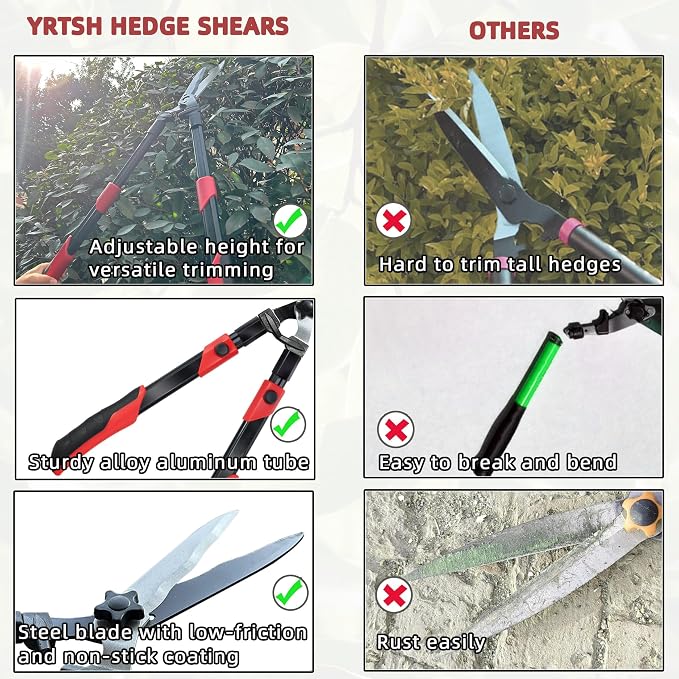 YRTSH Hedge shears, Extendable 26"-32" Hedge Clippers with Sharp Wavy Blade, Manual Hedge Trimmer for Trimming Borders and Shaping Shrubs, Garden Shears Pruner for Lawn and Yard Tools