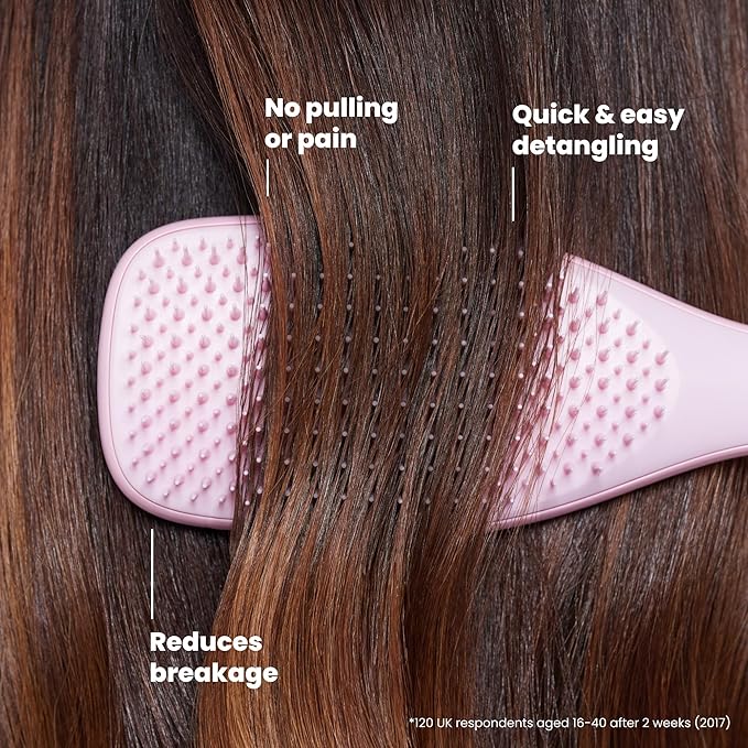 Tangle Teezer Ultimate Detangler Brush, Straight to Wavy, Millennial Pink | Patented two-tier, regular-flex teeth reduce breakage & split ends on wet or dry hair; Shower-friendly hairbrush for all ages
