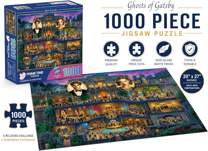 Adult Jigsaw Puzzle Ghosts of Gatsby 1000 Piece | Features a vibrant 1920s Roaring Twenties scene. 20x27 inches. Great for game nights on a table, puzzleboard, or floor.