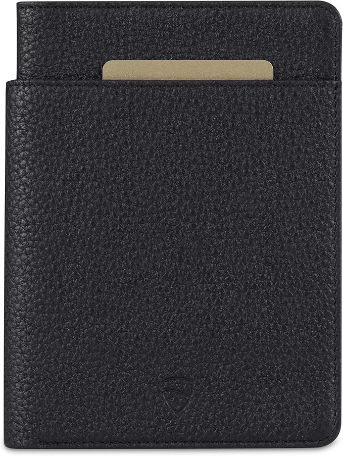 Vaultskin KENSINGTON Passport Holder for Travel, RFID Wallet (Matt Black) | Slim genuine leather book cover, small case for men and women, inner sleeve, cards, cash, scan blocking protection, gift box