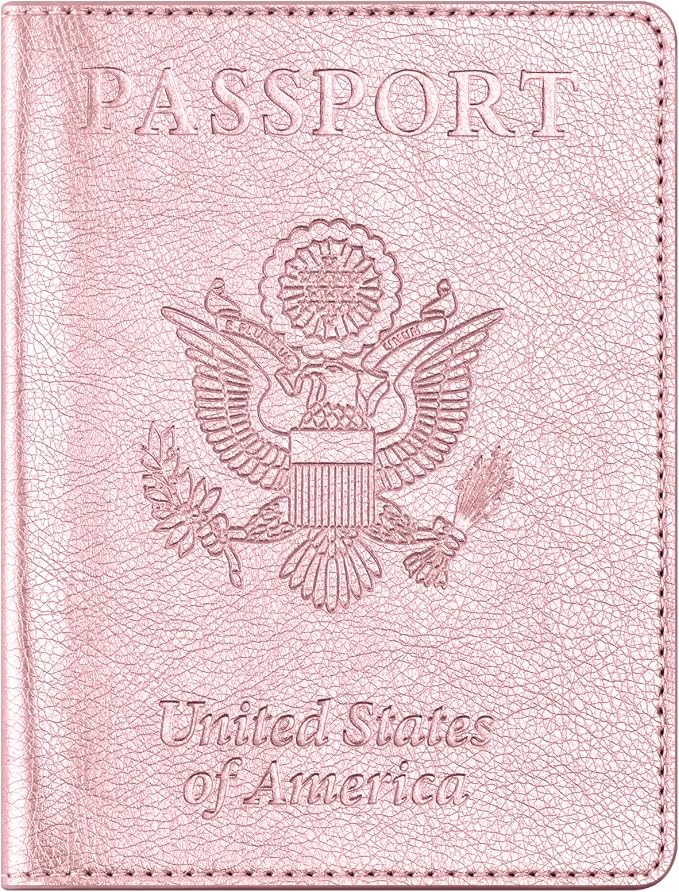 Passport and Vaccine Card Holder Combo, Passport Cover with Vaccine Card Slot, Wallet, Passport Case Holder for Women and Men（AE-Rose gold