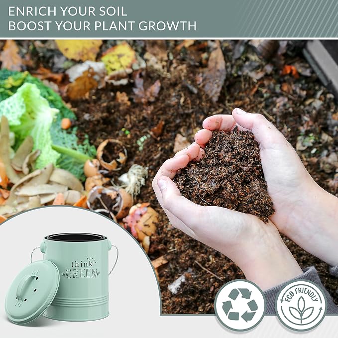 Barnyard Designs 1.2 Gallon Kitchen Counter Compost Bin with Lid (Mint) | Countertop Composter with Smell-Absorbing Filters and Removable Inner Bucket; Food Waste Pail for Easy Cleaning