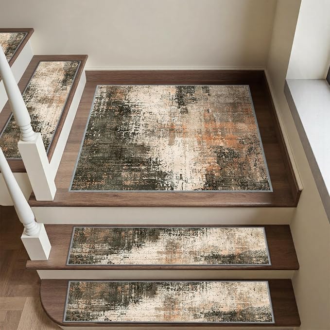 SARBEN 30"x30" Non Slip Stair Treads for Wooden Steps 1 Pack,Chestnut Smoke | Peel and Stick Carpet Stair Runner with TPE Adhesive Backing, Carpet for Added Safety, Pet and Senior Friendly