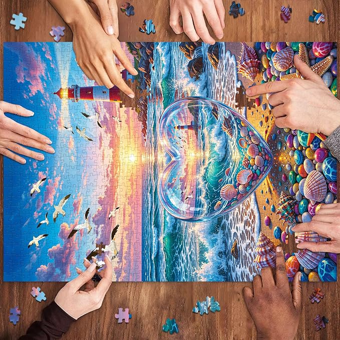 Love Pebbles Beach Puzzles for Adults 1000 Pieces | 1:1 HD Poster,Letter Markings on Back,Matte Oil,High Bite Force