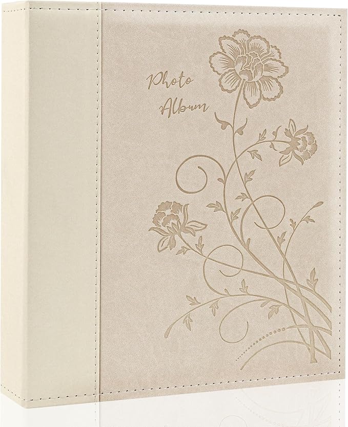 Photo Album 8x10 Clear Pages Pockets Leathe Cover Slip Slide in Photo Album Holds 100 Vertical 8x10 Photos Picture Book for Wedding Family (Beige)