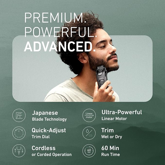 Panasonic Beard Trimmer for Men Cordless Precision Power Hair Clipper with Comb Attachment, 19 Adjustable Settings, Washable, ER-SB40-K, 0.5-10 mm Lengths