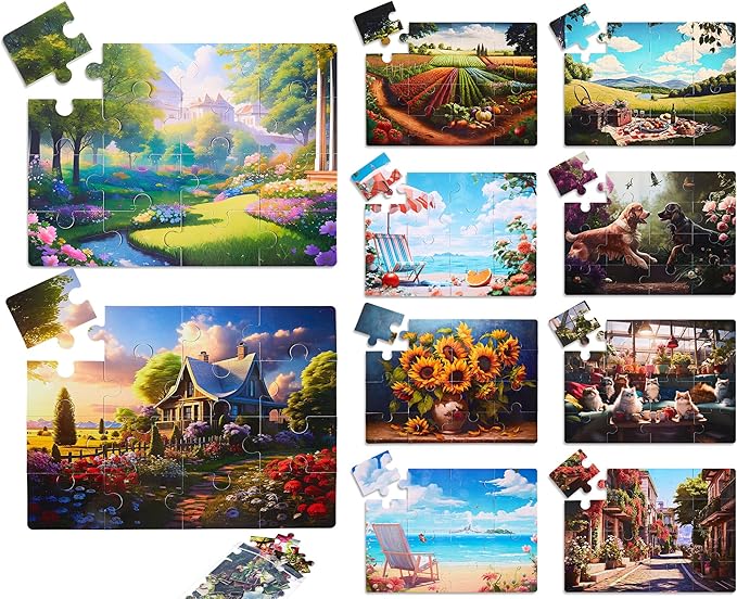 Syhood 10 Pack 16 Large Piece Puzzles for Seniors with Dementia, Alzheimer's Memory Cognitive Games for Elderly, Easy Jigsaw Puzzles Gift for Dementia Patients Elderly Adults in Nursing Home(Fresh)