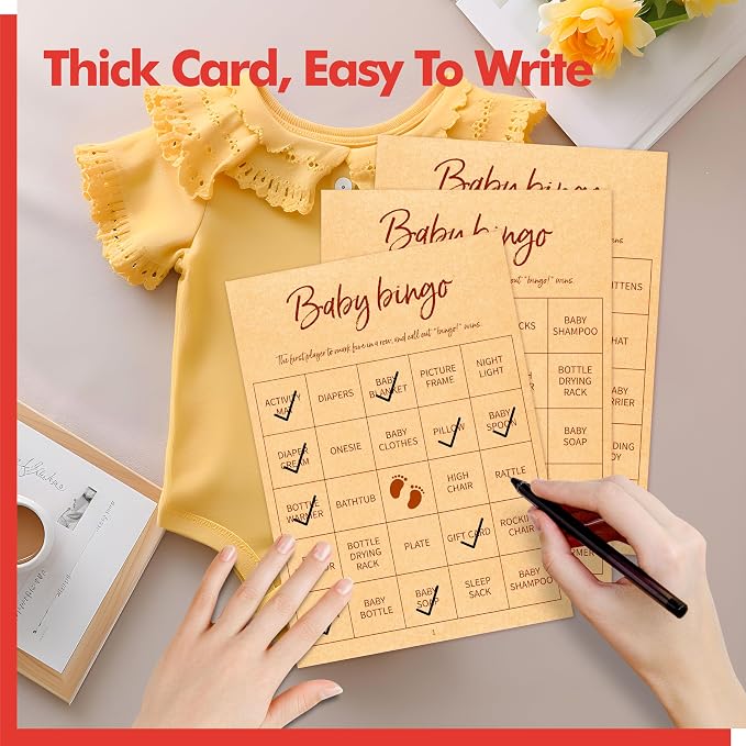 Baby Shower Bingo Game, 50 Bingo Cards Perforated Calling Cards Bingo Games for Baby Shower, Bridal Wedding Shower
