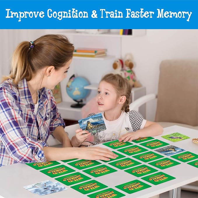 Hebayy Wild Animal Matching Game, 80 PCS Realistic Animal Memory Matching Cards for Toddlers 40 Pairs Real Animal Memory Cards Educational Toys for Preschool Boys & Girls 4 5 6 Years Old